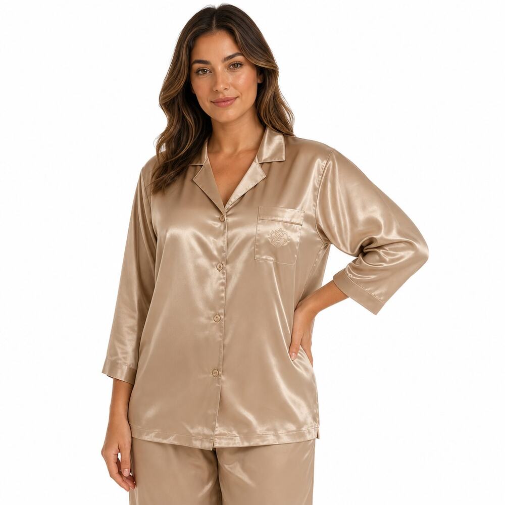 Oscar de la Renta Pink Label Satin Lounge Top - Women’s L - Champagne – EUC